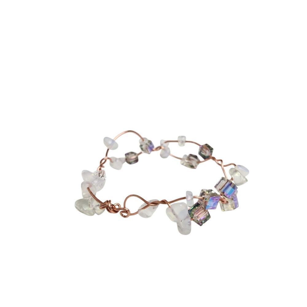 Handmade Purple Transparent Opalite Copper Wire Wrapped Glass Bead Bracelet - Picture 10 of 14